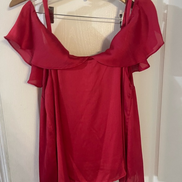 Torrid Red Cold Shoulder Ruffle Blouse - Picture 5 of 6